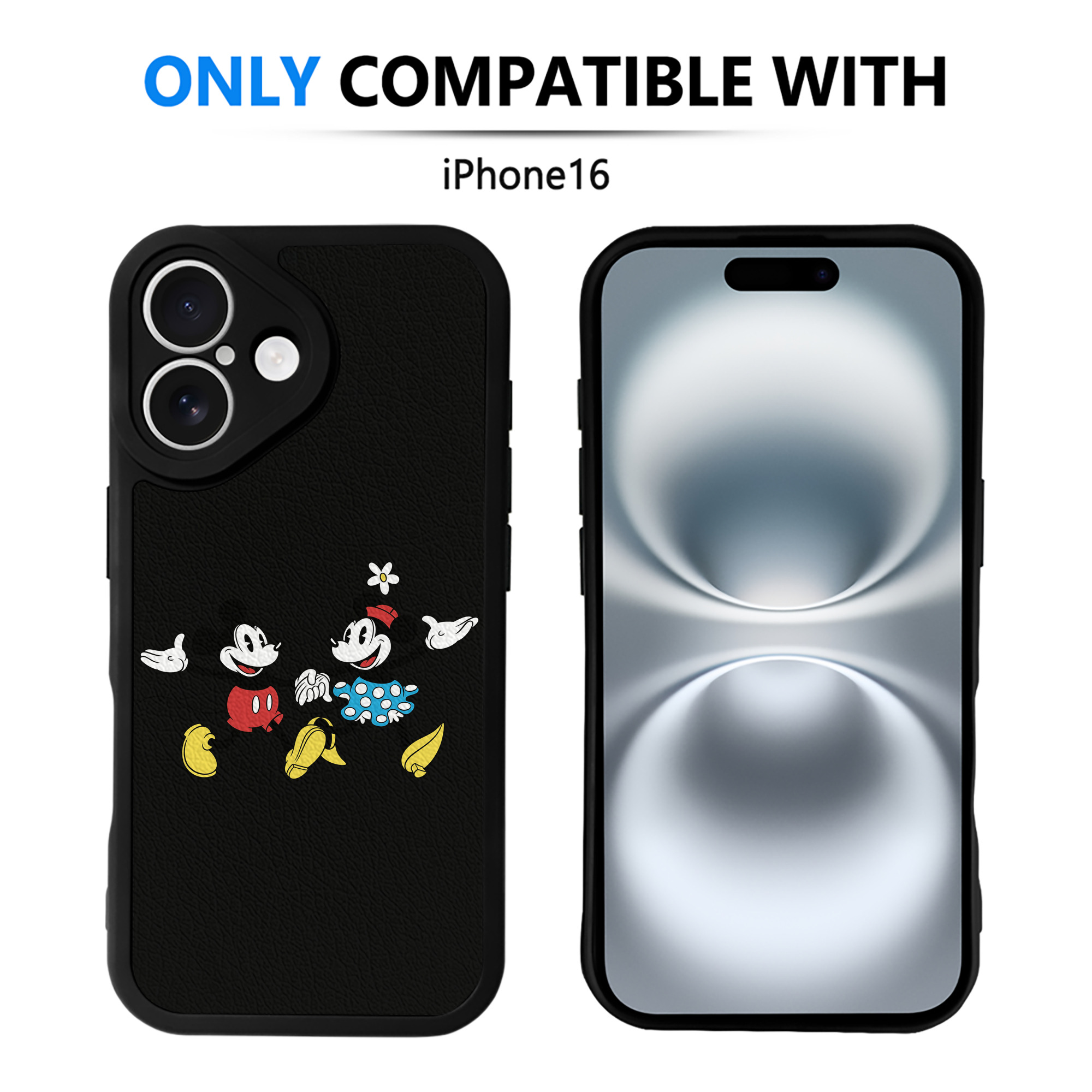 （画像用） ミッキーマウス Mickey Mouse 【iPhone 16シリーズ対応】シリコンスマホケース（レザー調） 材質：シリコン